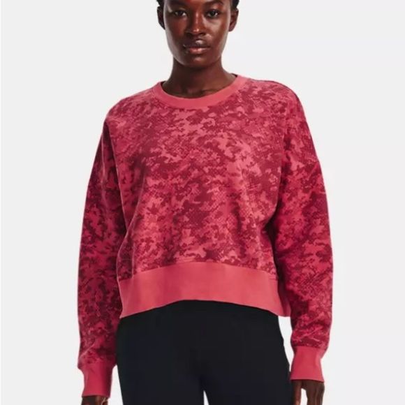 NWT Under Armour Rival Fleece Camo Crew Pullover Sweatshirt Calypso Pink - Picture 1 of 10
